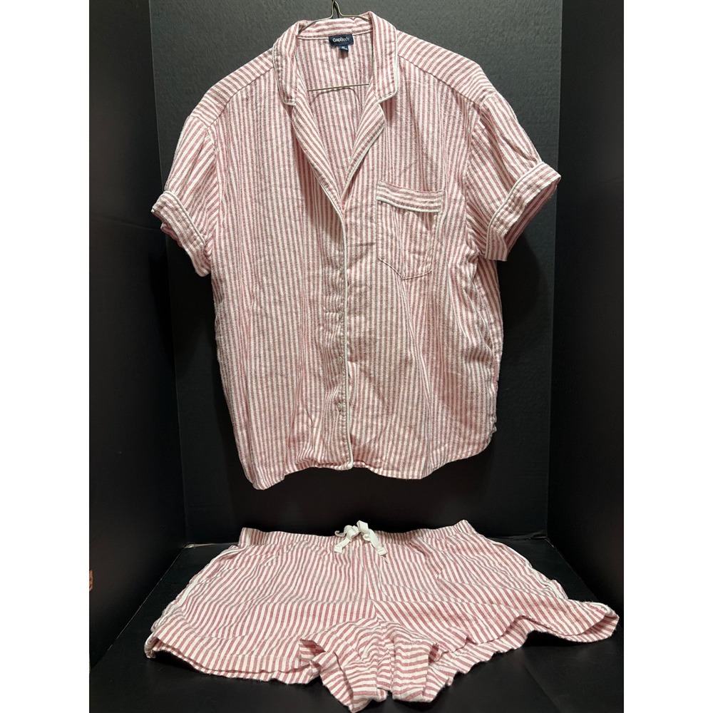 GapBody Gap Red White Striped Short Sleeve Button Front Pajama Lounge Set M